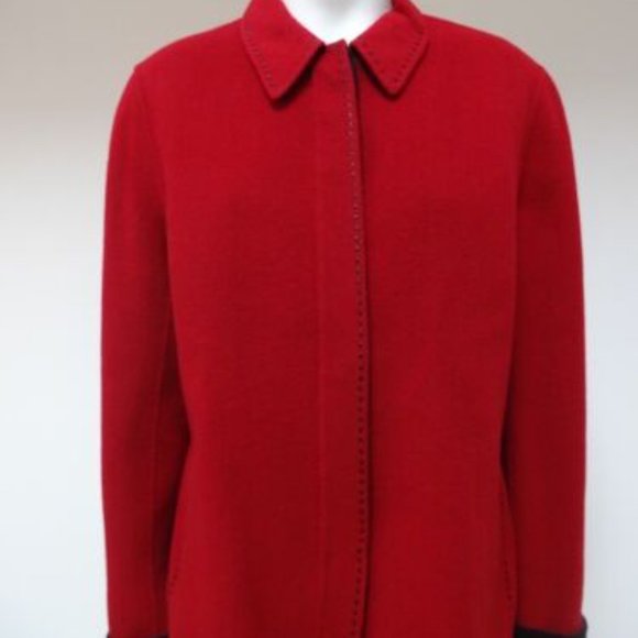LAFAYETTE 148 NY RED BLACK STITCHES 100% WOOL HIDDEN BUTTONS DOWN JACKET 14 NWOT - Picture 2 of 6